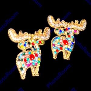 Reindeer rhinestone multicolored EARRINGS NWT